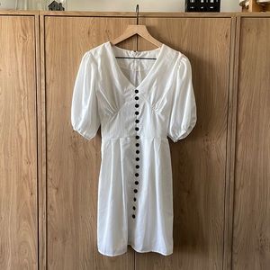 White Boho puffy sleeve spring summer button swinger dress